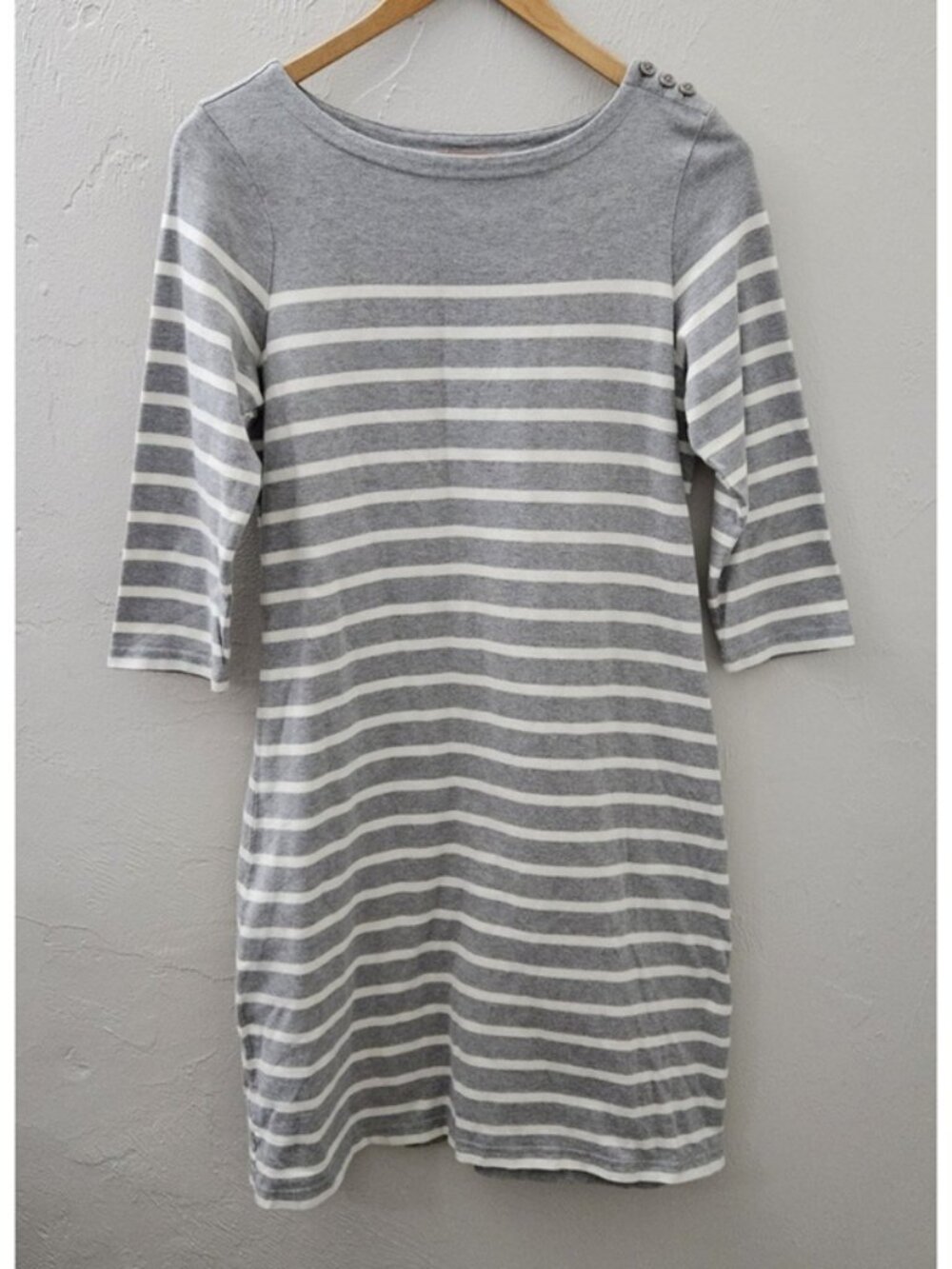 Grey White Striped 3/4 Sleeve Shift Dress